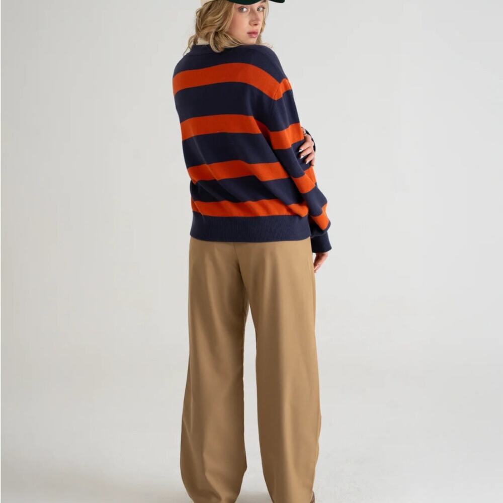 Prohibited Unisex Cardigan Orange/Vintage Purple Stripe Three Button Size L - Picture 2 of 14